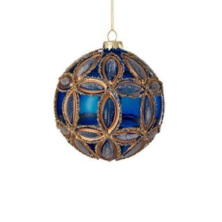 Dark Blue Glass Fluerette Ball Ornament
