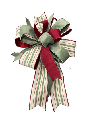 Dark Red & Green Striped Bow Christmas sage green