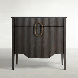 Darrius Nightstand brass handle ribbed front oval handle oak ash stain
