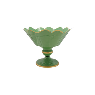 Decorative Metal Scalloped Footed Container in Mint and Gold urn green