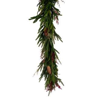 Deluxe Mixed Real Touch Austrian Pine Garland 6' berries greenery pinecone Christmas