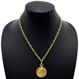 Designer Gold French Coin Necklace with Gold Chain