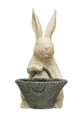 Distressed Resin Rabbit with Basket Assorted antique white grey gray