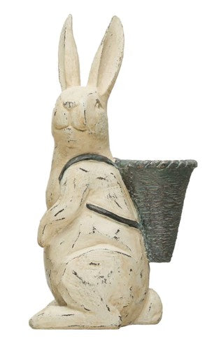Distressed Resin Rabbit with Basket Assorted antique white grey gray