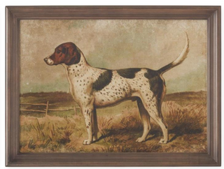 Framed painting of a spotted dog standing in a field