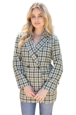 Double Breasted Plaid Blazer in Green
