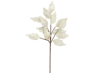 White Velvet Champagne Glittered Leaf Stem 29"