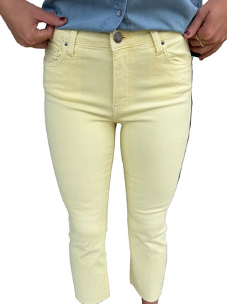Kut Kelsey High Rise Ankle Flare with Raw Hem in Pastel Yellow