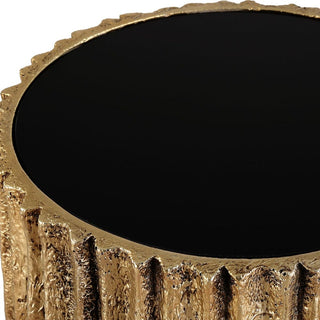 Echo Drink Table antique gold black glass waterfall texture log