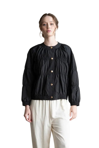 Elegant Elastic Piping Blouson Jacket in Black 