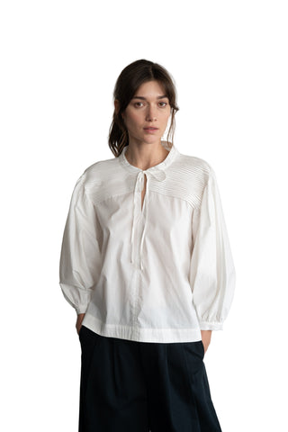 elle grey Elegant Puff-sleeve Blouse in White