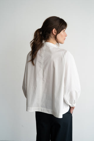 elle grey Elegant Puff-sleeve Blouse in White