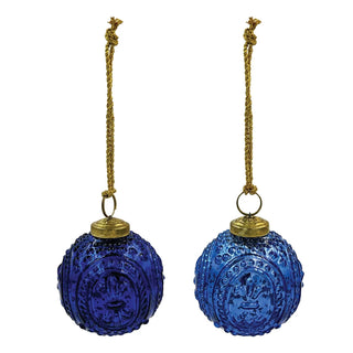 Embossed Recycled Mercury Glass Ball Ornament in Blue 3" Assorted