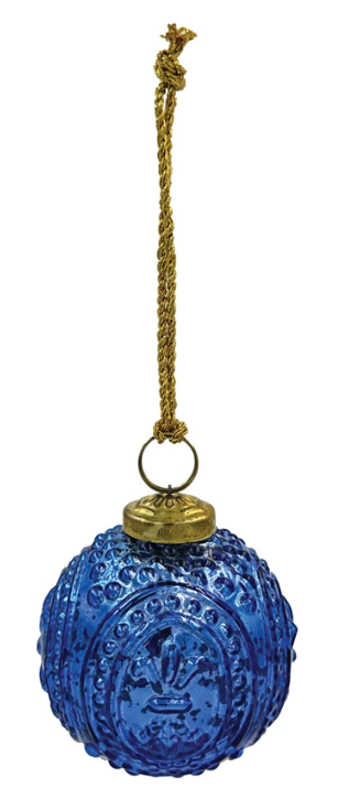 Embossed Recycled Mercury Glass Ball Ornament in Blue 3" Assorted light blue
