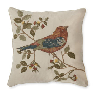 Embroidered Rust and Blue Bird Square Pillow