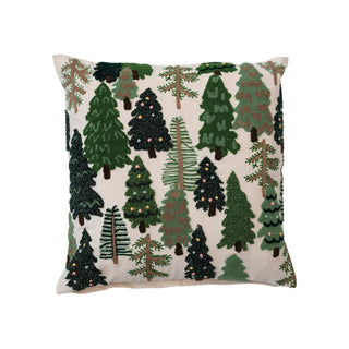 Embroidered Tree Pillow Christmas tree green brown wood