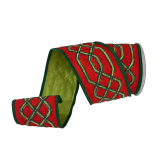 Embroidered Trellis Pattern Dupion Fused Ribbon 4" - SOLD BY THE FOOT