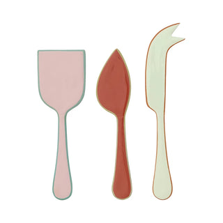 Enameled Stainless Steel Cheese Knives with Colored Edge, Set of 3 pink red mint green