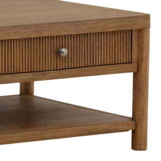 Estrada Coffee Table dark brown ribbed gold knob shelf drawer