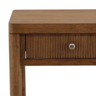 Estrada Side Table in Dark Brown ribbed gold knob shelf drawer
