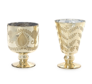 Etched Mercury Glass Candleholder / Cachepot Assorted gold Christmas holiday