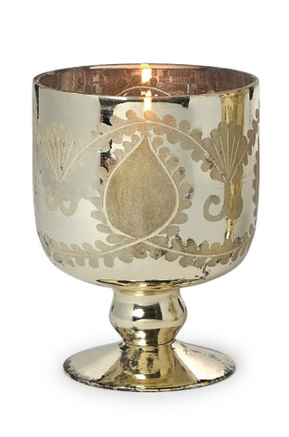Etched Mercury Glass Candleholder / Cachepot Assorted cylinder goblet gold