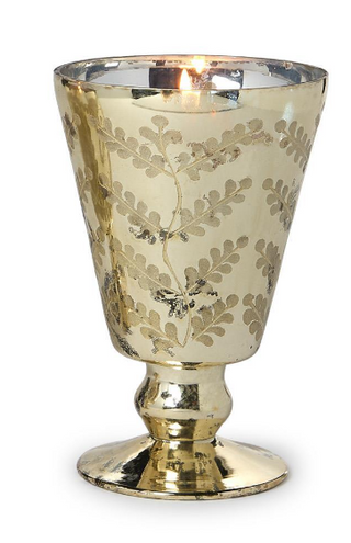 Etched Mercury Glass Candleholder / Cachepot Assorted flared gold