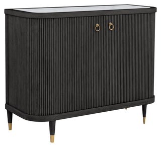 Everett Demilune Credenza in Charcoal carrara marble top red oak brushed brass