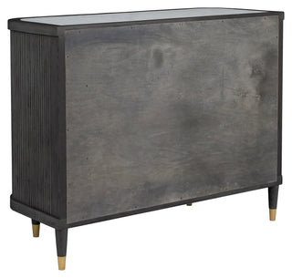 Everett Demilune Credenza in Charcoal carrara marble top red oak brushed brass