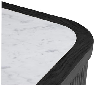 Everett Demilune Credenza in Charcoal carrara marble top red oak brushed brass