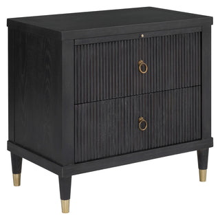 Everett Two Drawer Nightstand in Charcoal red oak ribbed front brushed brass