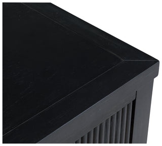 Everett Two Drawer Nightstand in Charcoal brushed brass ribbed front red oak