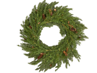 Evergreen wreath with pinecones