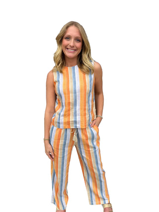 Liverpool Multi Stripe Sleeveless Shell Top with Button Back