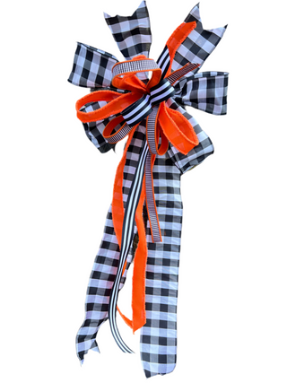 Orange Black & White Check & Stripe Bow