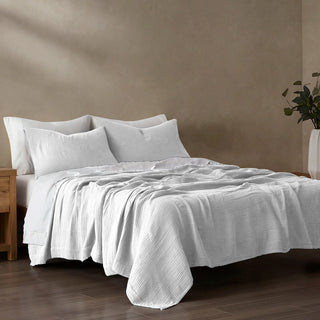 Stripe Cotton Voile Coverlet in White