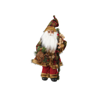 Fabric & Faux Fur Santa Bear and Basket Christmas red brown green plaid beard pinecone