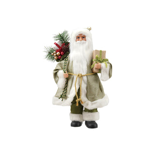 Fabric & Faux Fur Santa with Bouquet & Gift sage green red white
