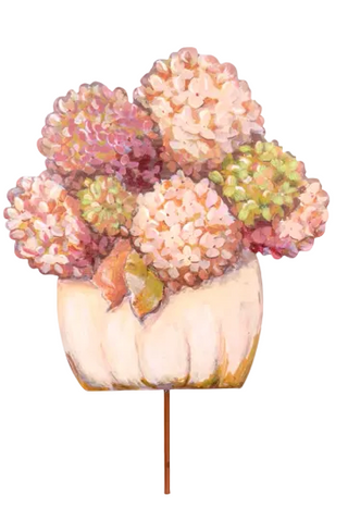 Fall Hydrangea Pumpkin Basket Stake Assorted stake easel pink green cream