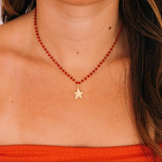 Fireworks Necklace Red with Gold Star