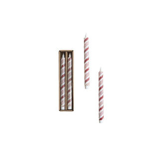 Flameless LED Taper Candy Cane Candles with Timer, Set of 2 red & white
