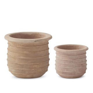 Flared Edge Ribbed Terracotta Pots with Drains