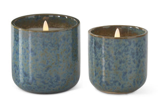 Flicker Flame LED Candle in Blue-Green Glazed Ceramic Container Assorted battery