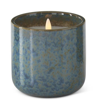 Flicker Flame LED Candle in Blue-Green Glazed Ceramic Container Assorted battery