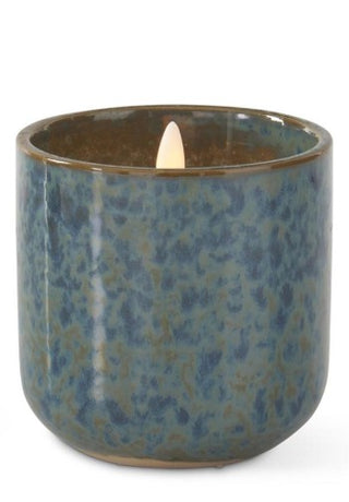 Flicker Flame LED Candle in Blue-Green Glazed Ceramic Container Assorted battery