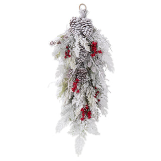 Flocked Mixed Pine Sway with Red Berries & Pinecones 25"