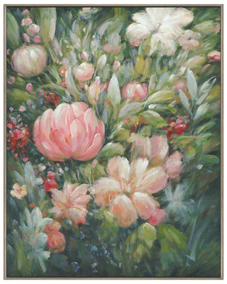 Floral Burst Floating Framed Canvas green pink bright flower red white