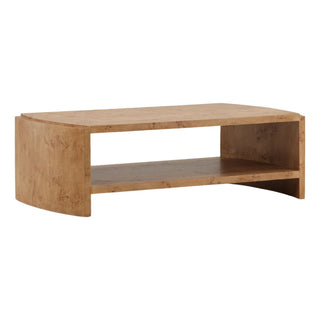 Foxwell Coffee Table burl wood shelf modern contemporary