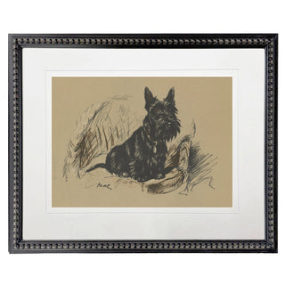 Framed Vintage Dog Sketch on a Brown Background Matted in Cream C