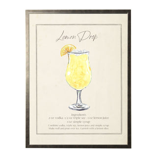 Framed Watercolor Lemon Drop Cocktail and Recipe 16x20